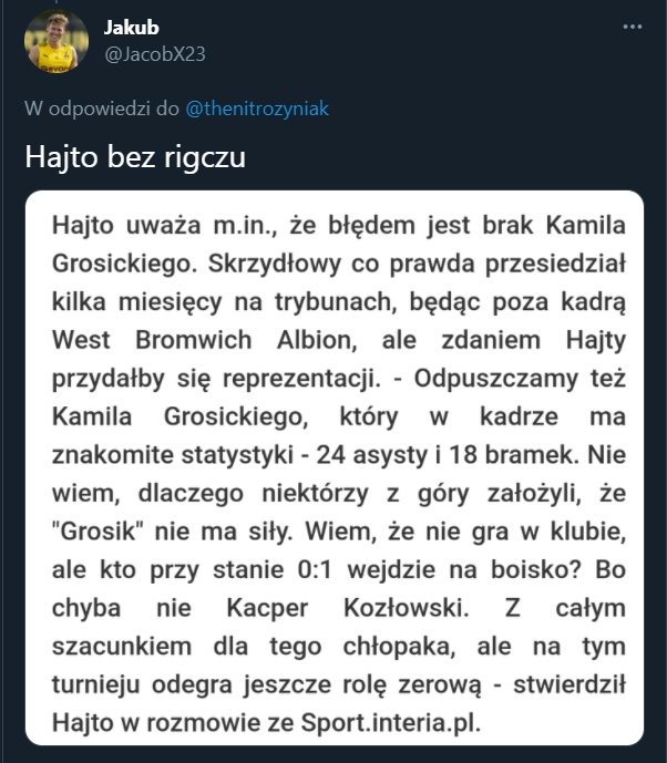 Tomasz Hajto nt. braku powołania dla Grosickiego! :D